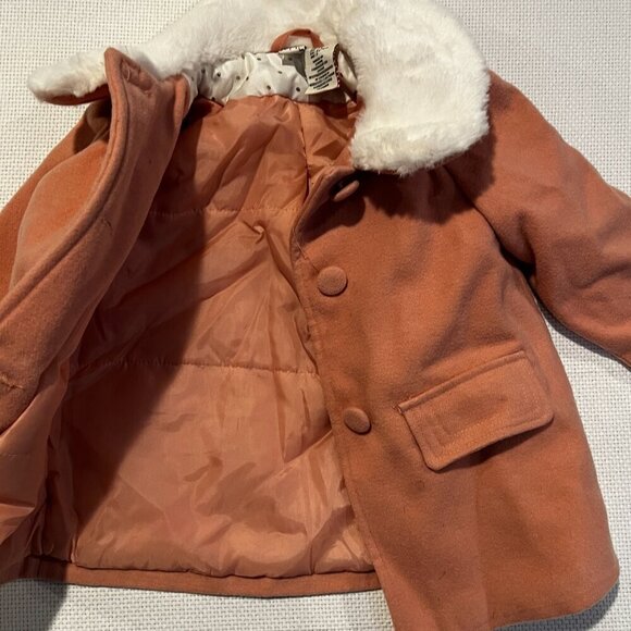 JOie Girls Size 2T Faux-Fur-Trimmed Blush Pink Button lined Jacket Coat - Picture 8 of 12